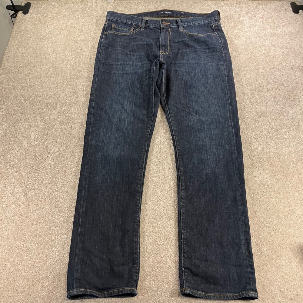 Lucky Brand 410 Athletic Slim Jeans Mens 34x32 Dark Wash Tapered Leg Mid Rise